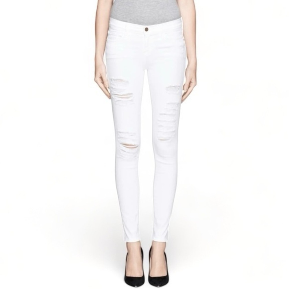 Frame Le Skinny de Jeanne White Distressed Ankle Skinny Stretch Jeans 25